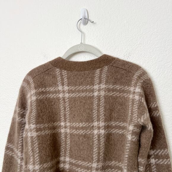 Everlane Size XS Beige Plaid V-Neck Alpaca Wool Blend Cropped Cardigan Sweater - Picture 4 of 12